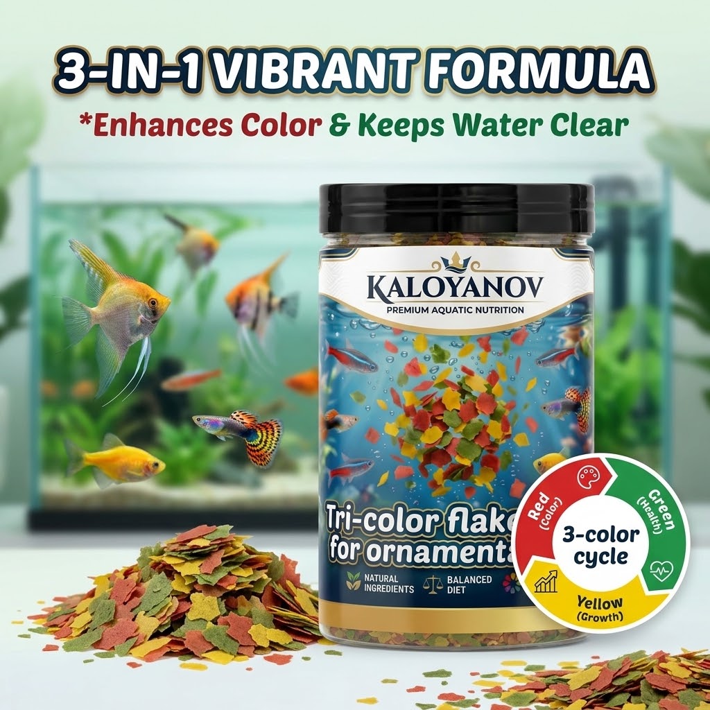 Tetra Fish In Aquarium - Premium 3-Color Flakes Fish Food Nutritious